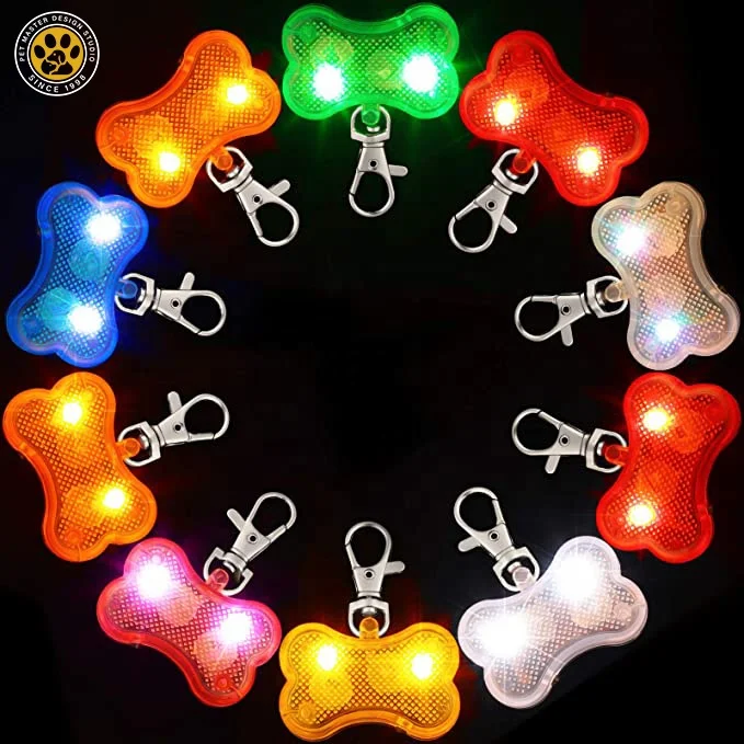 SinSky LED Pet Safety Warning Light Bow Tie or Bone Style Collar Pendant Lamp Name ID Tag Dog Cat Walking Running at Night