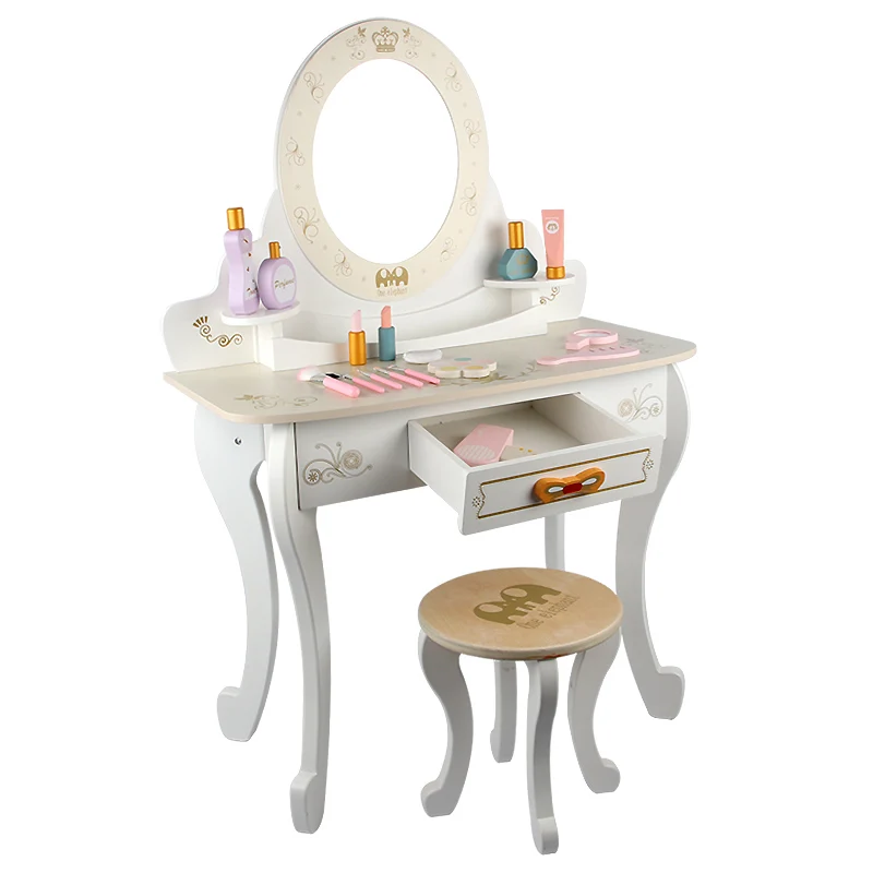 New Product Kids Pretend Toys Elegant Simulation Beauty Toy Wooden Dressing Table For Little Girls