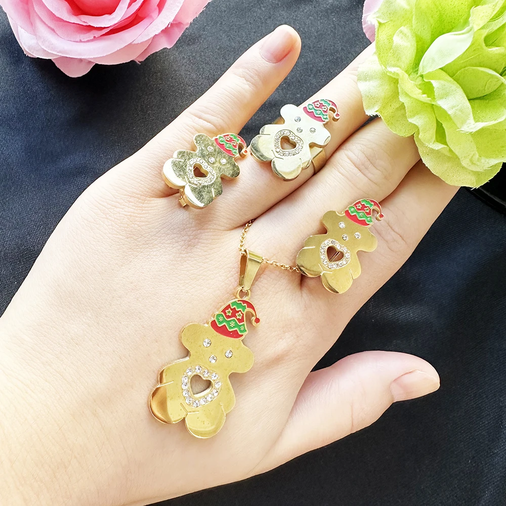 Beautiful Cute Teddy BearJewelry Touses Earrings Necklace Bracelet Jewelry sets for Women Christmas Jewelry Gift