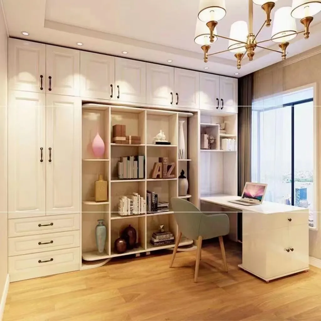 Custom Hot Sale Rotating Invisible Folding Bed Combination Multi Functional With Wardrobe Cabinets Desk Bookcase Wall Murphy Bed