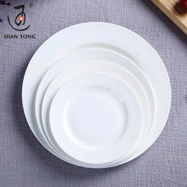 Nordic style european round flat dessert plate plain white porcelain plate ceramic dinner plates for restaurant and hotel