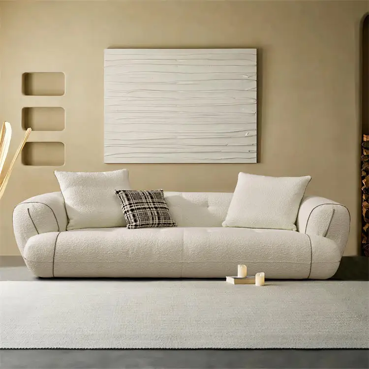 Minimalist Interior Design Nordic Modular Sofa 3 Seaters Couch Velvet Boucle Fabric Sofa White Sofa Set Living Room Furniture