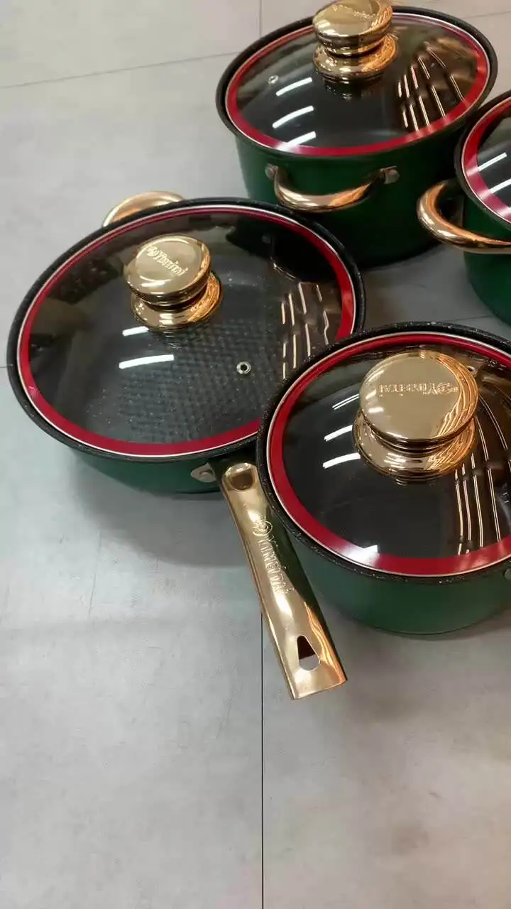 Granite Cookware Set Marble Cookware Sets Metal Customized Logo Country Cooking Pot in Stock Granite or Green Sustainable 2 Sets