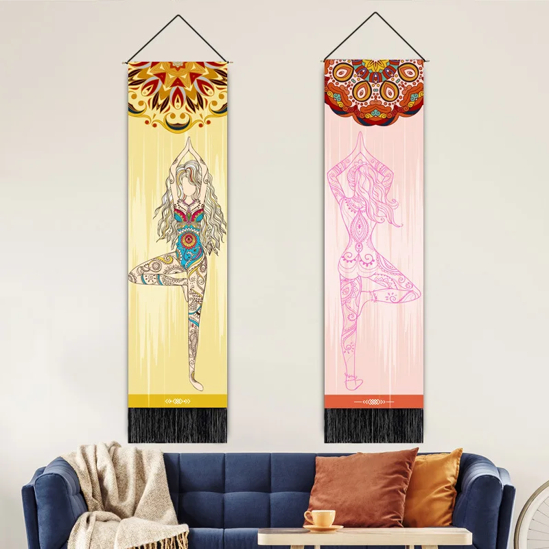 Custom Indian Hippie Elephant Yoga Meditation Goddess Long Tapestry Vertical Wall Hanging with Tassel