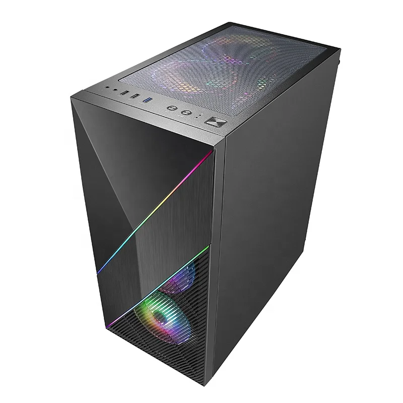 wholesale two bars full side transparent tempered glass RGB computer cases & towers with 6 rgb fans
