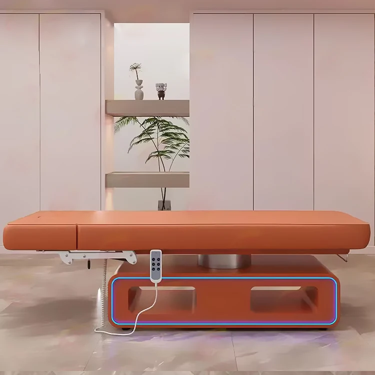 Unique design adjustable white beauty salon facial treatment bed 3 motors electric massage beds for salon with lights
