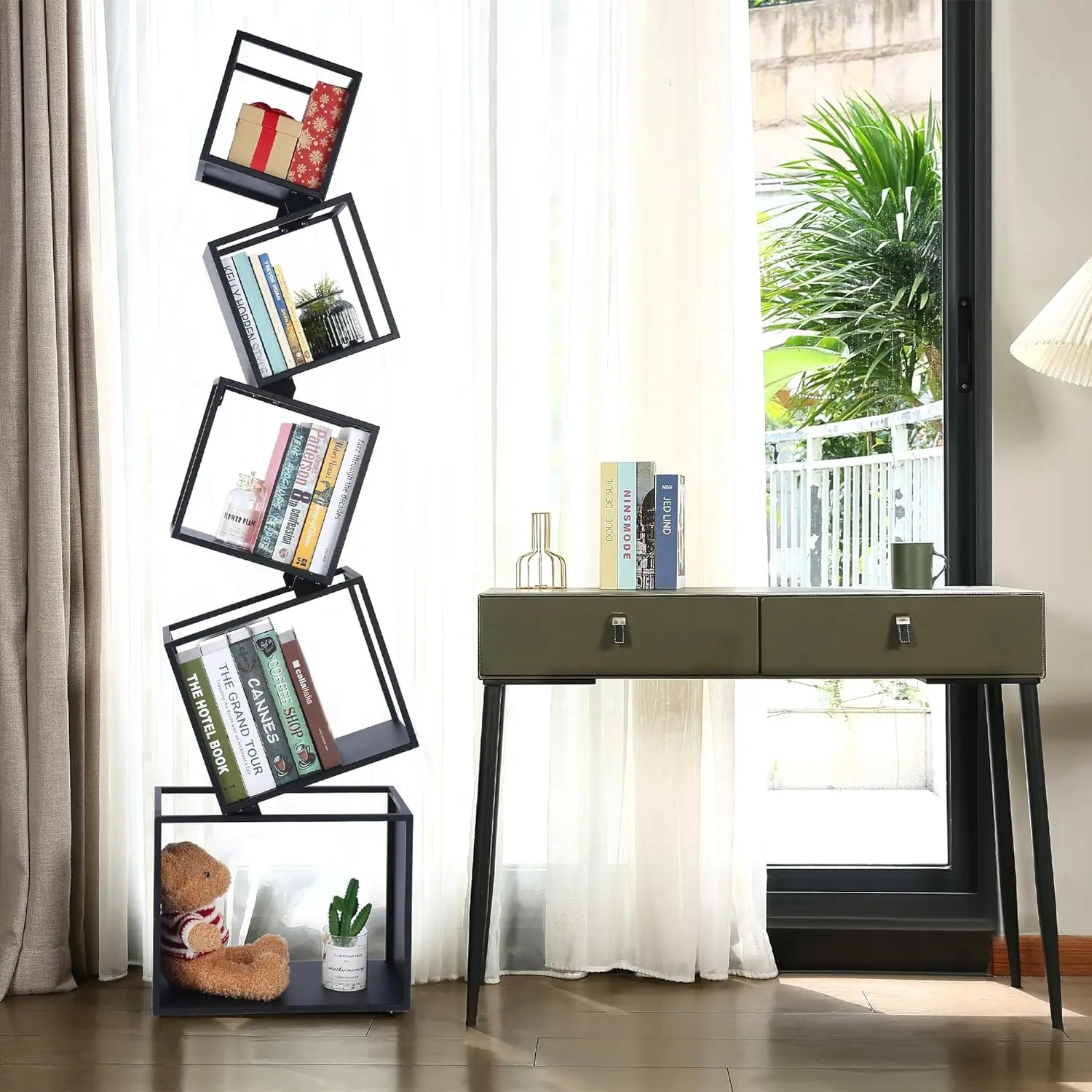 5-Tier Black Modern Bookcase  for CDs Books Home Decor