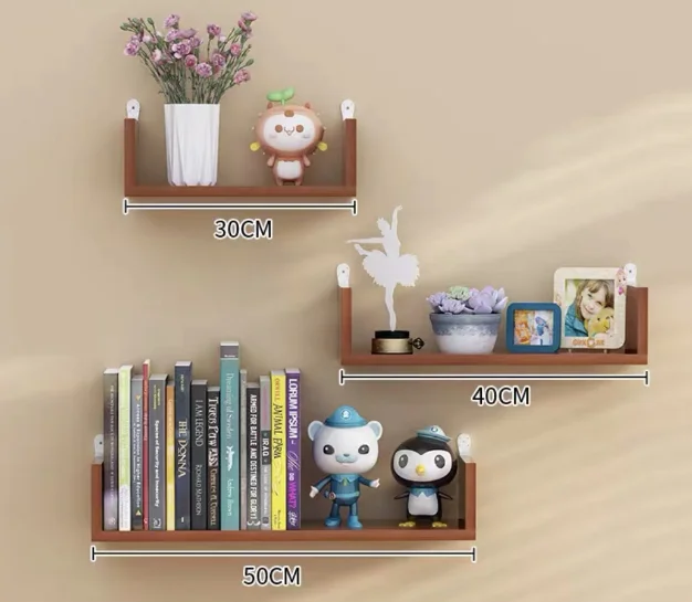 Wall mounted U shape shelves wood lengthened wall hanging shelf  custom home multi-function floating wall shelves