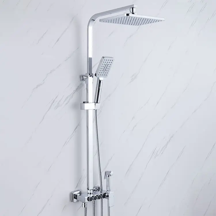 Modern home sanitary ware bathroom shower mixer set hot cold tap wall mounted brass rainfall thermostatic shower set