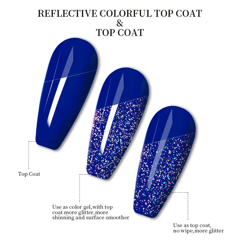 LILYCUTE Laser Reflective Glitter Top Coat Nail Gel Polish Resin Disco Sparkling Semi Permanent UV for Manicure Art