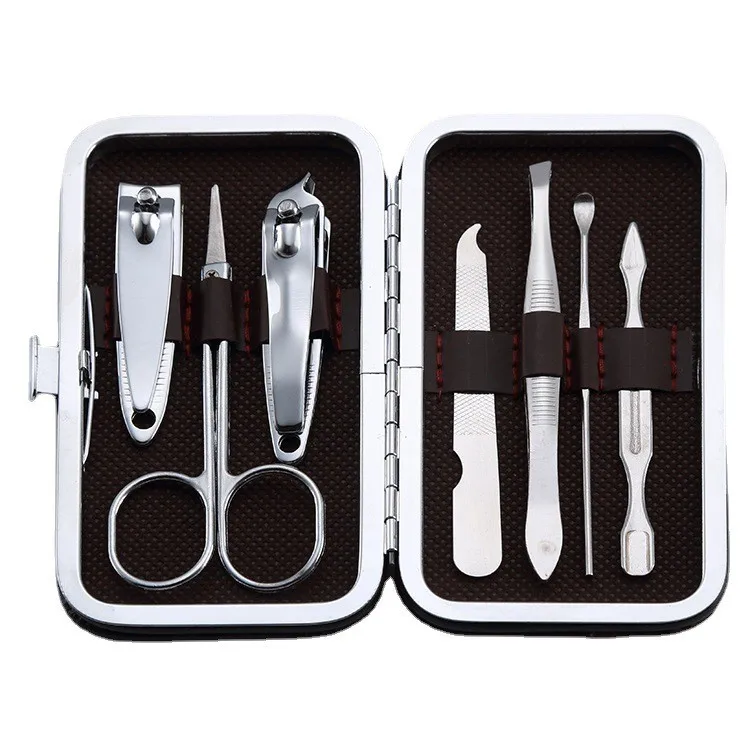 Оптовая продажа; Низкая цена; Набор маникюрных инструментов маникюрные ножницы с 7 шт. аксессуары для лака для ногтей, педикюрные наборы
