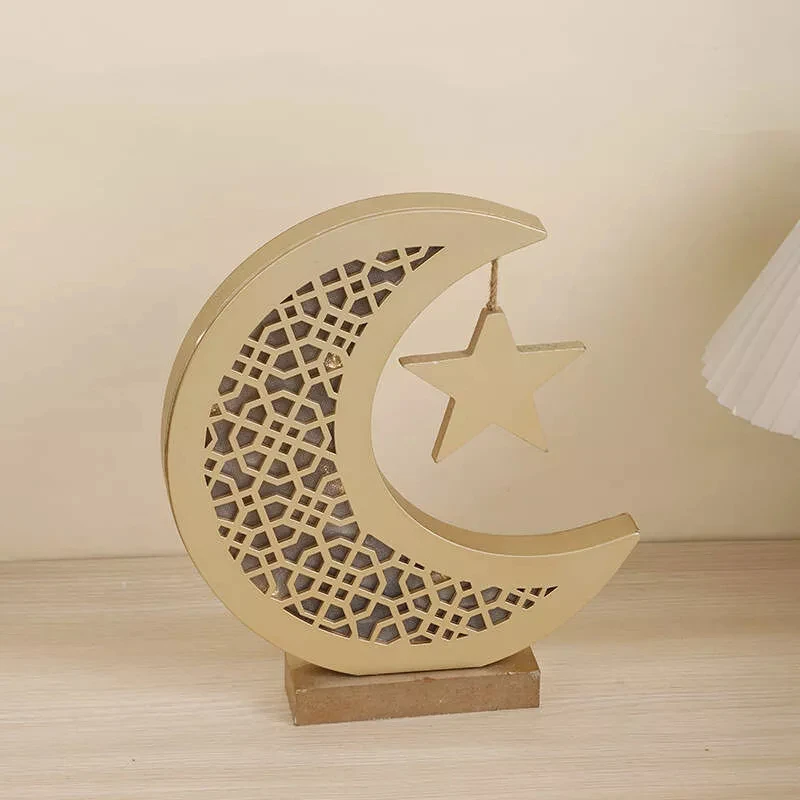 Wholesale Custom Acrylic and Wood LED Crescent Moon Design Gold Ramanda Table Decoration
