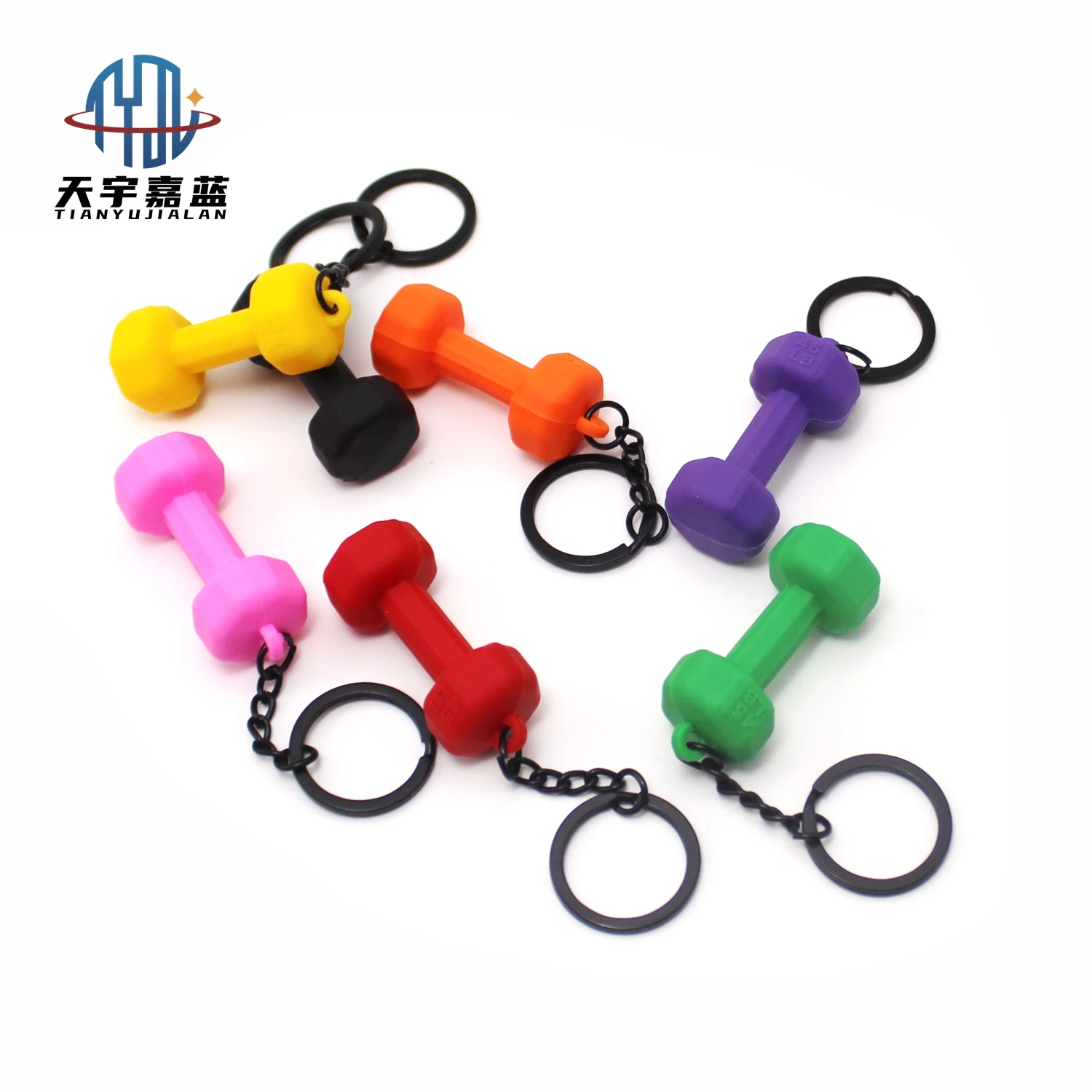 Tianyu Custom Wholesale 3D Gym Sport Fitness Rubber Key Chain Barbell Model Mini Dumbbell Barbell Gym Keychains