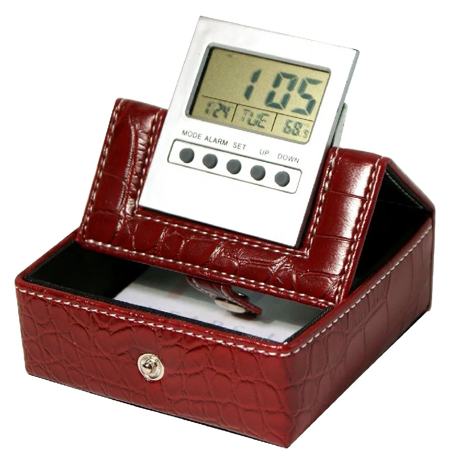 LG3015B  PU leather making draw digital screen clock for gift handmade Foldable table stand alarm clock