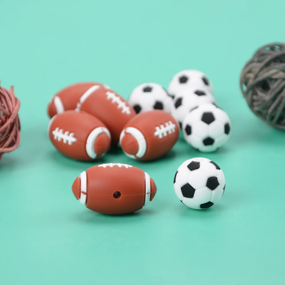 Hot Selling Sports Silicone Beads 15mm Football Round Silicon Soccer Focal Bead