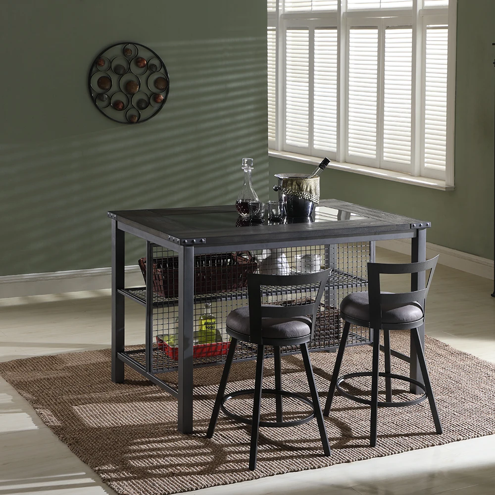 3pcs antique high wooden metal tempered glass bistro breakfast kitchen bar table and stool sets