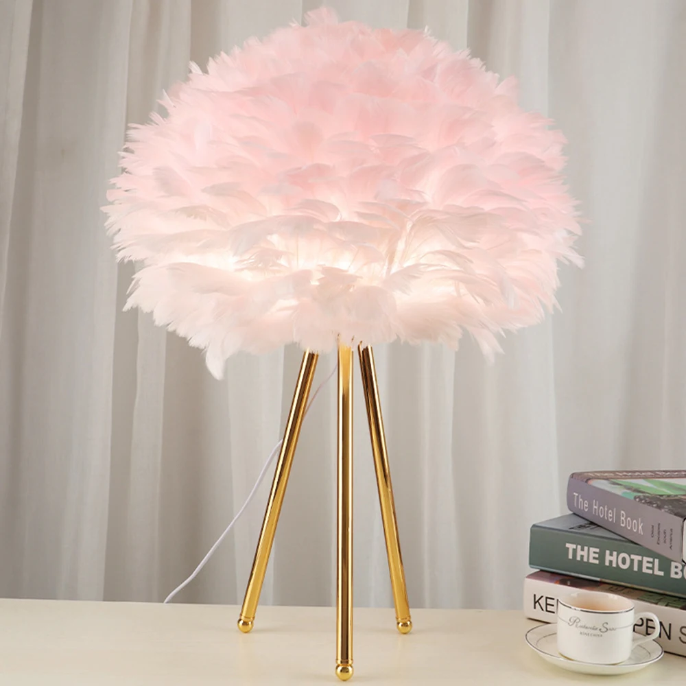 Hotel Plug-in Lamp Creative Personality Bedroom Bedside Living Room Study LED Feather Table Lamp