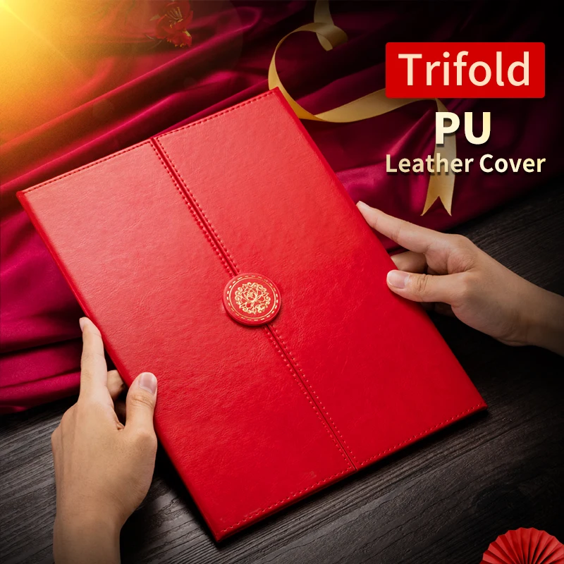 Custom Logo A4 Trifold Leather Folder For Graduation Degree Holder PU Leather Hard Cover Certificate Diploma Cover 8K