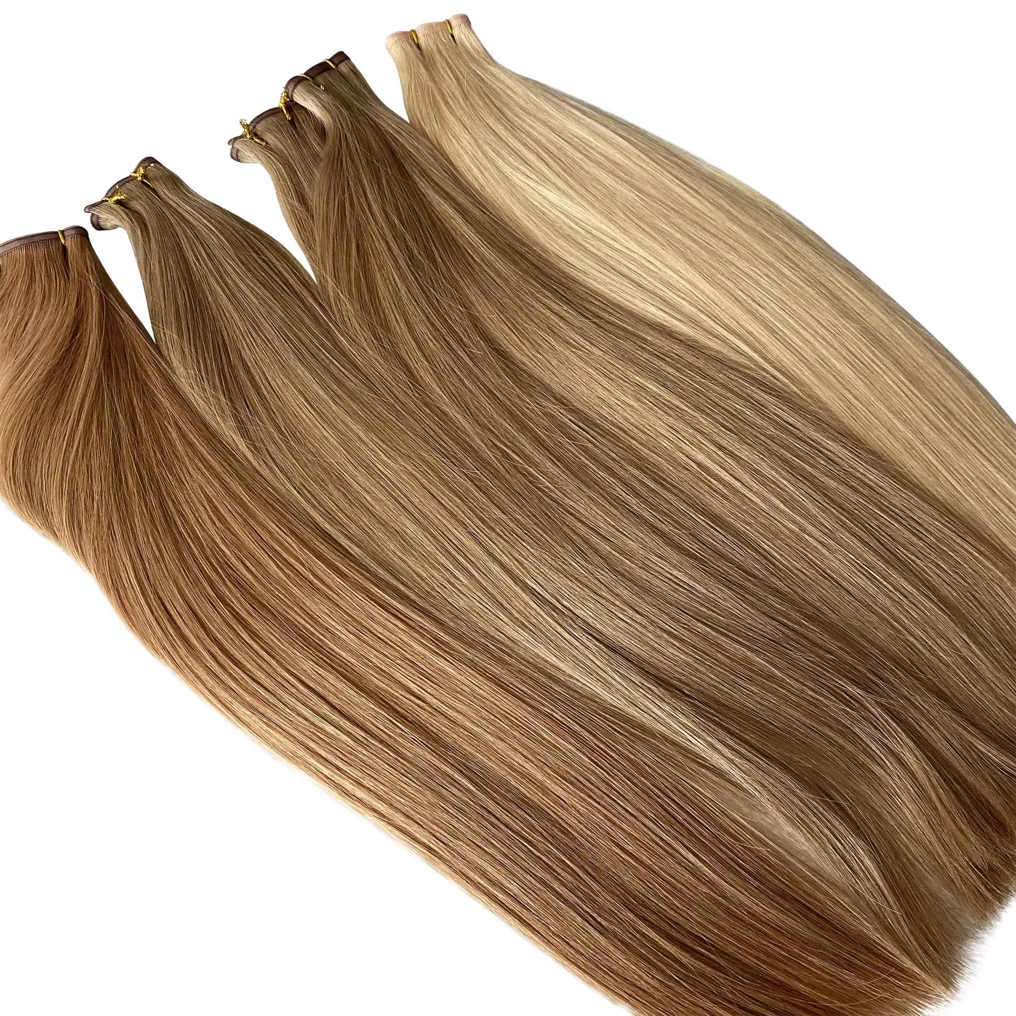 Hot selling 100%human hair extensions  Best russian hair double drawn flat weft  virgin Cuticle Aligned Hair flat weft