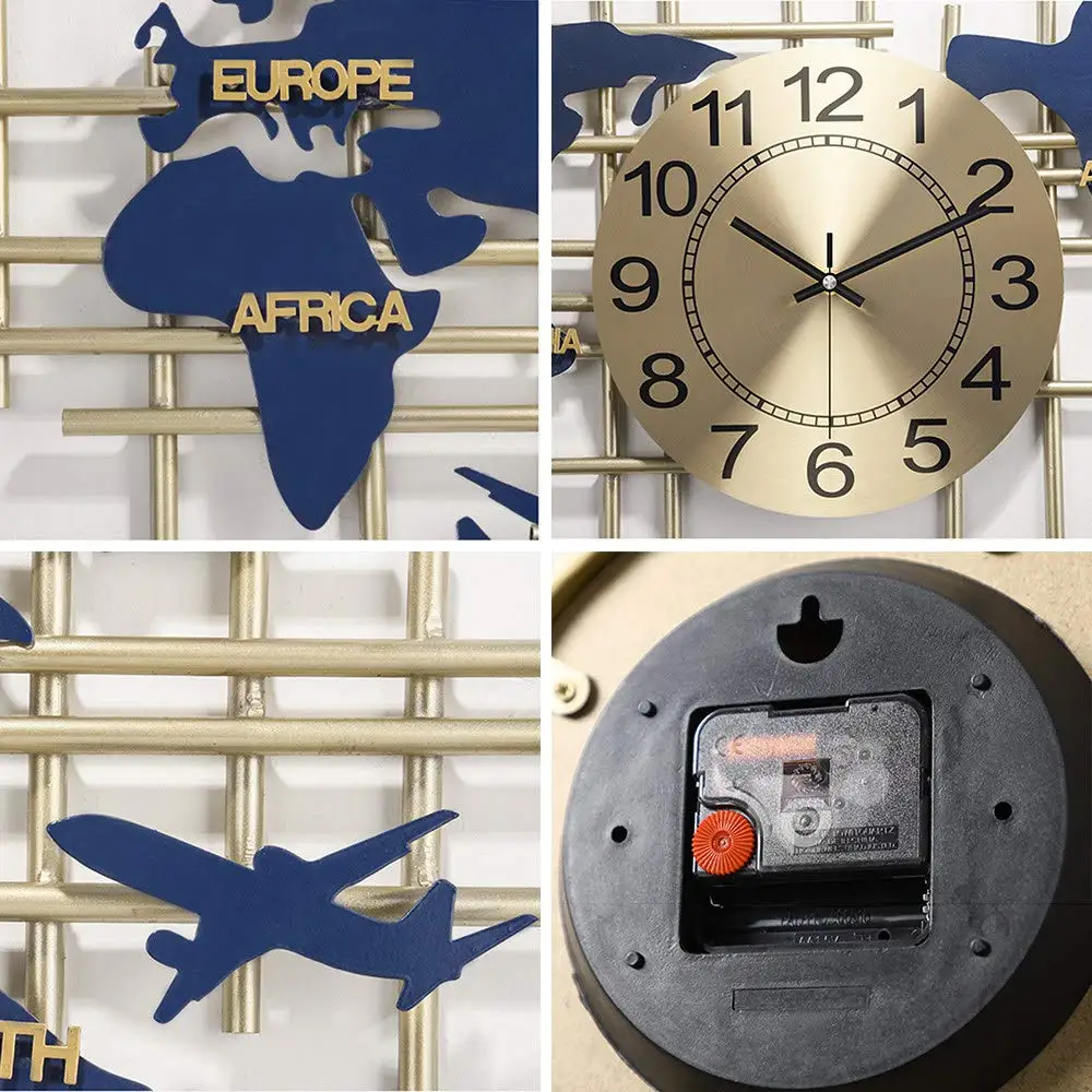 Modern Metal Wall Clock Handmade Iron Frameless World Map Wall Clocks For Home Decoration Silent Clocks for Study Room Office