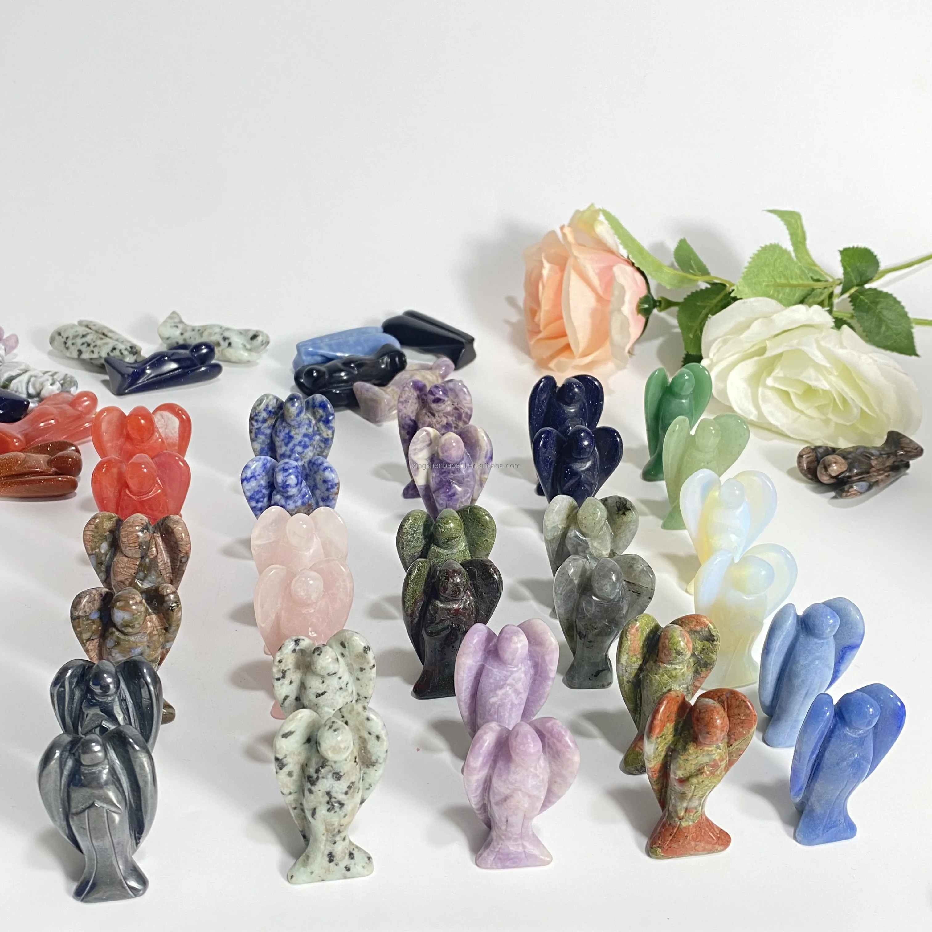 Wholesale Hot Sale Natural Crystal Carving Animal 2 Inch Rose Quartz Angel Fairy Colorful Crystal Stone For Wedding Guests