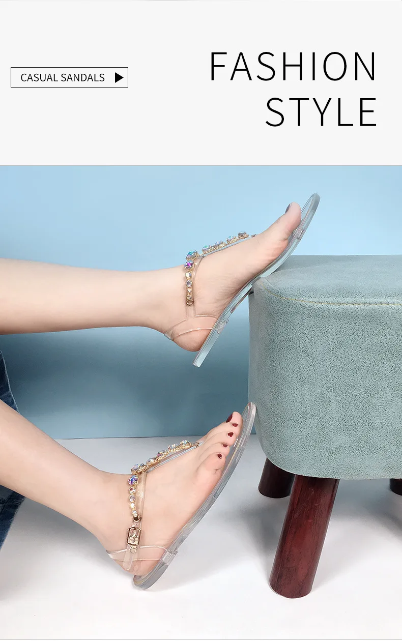 High Quality Summer Jelly Shoes Female Jelly Pvc Female Flat Bottom Transparent Leisure Beach Transparent Crystal Women Sandals