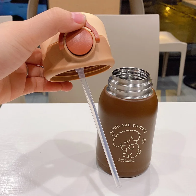 Cute Cartoon Stainless Steel Kids Water Bottle with Plush Sleeve