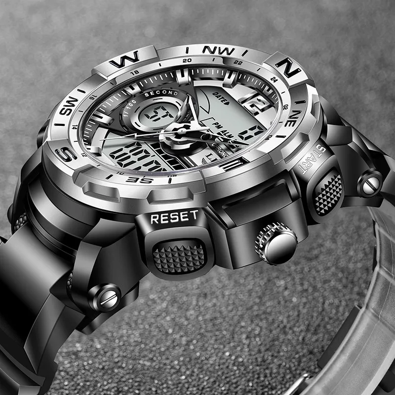 LIGE Mens Watches Waterproof Sport Stopwatch LED Digital Watch Men Big Dial Clock For Male Relogio Masculino