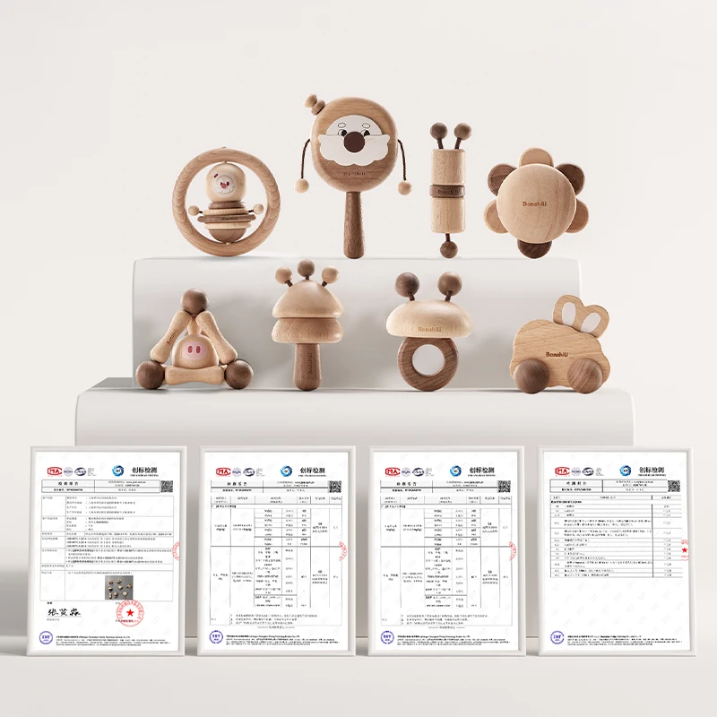 High Quality Original Wooden Kids Baby Rattle Toy Infant Toys BPA Free Baby Teether Rattling Set