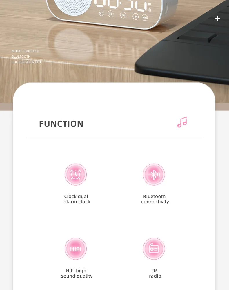 2022 New Product Alarm Clock With Mirror Digital Clock USB Charging Mini Portable Bluetooth Speaker