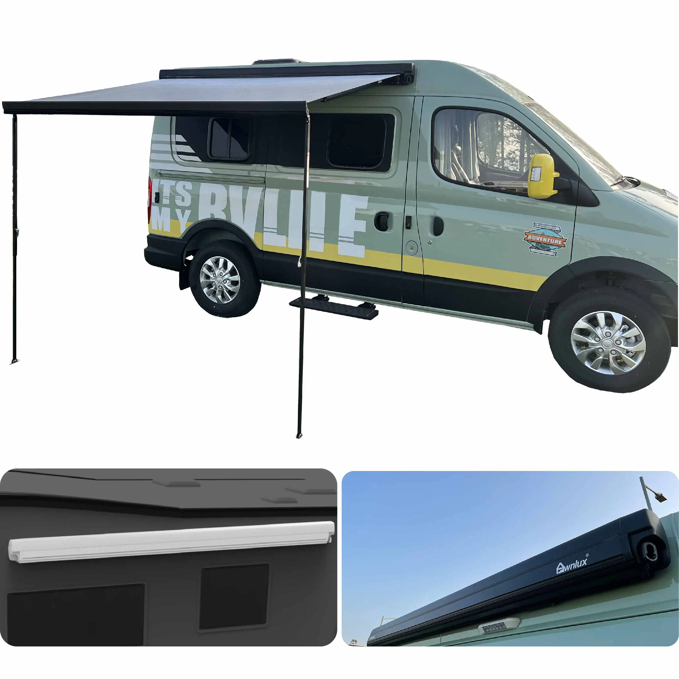Awnlux High-strength Aluminum Alloy Frame Thickened Oxford Fabric Manual Control Sunshade Caravan RV Awnings Accessories