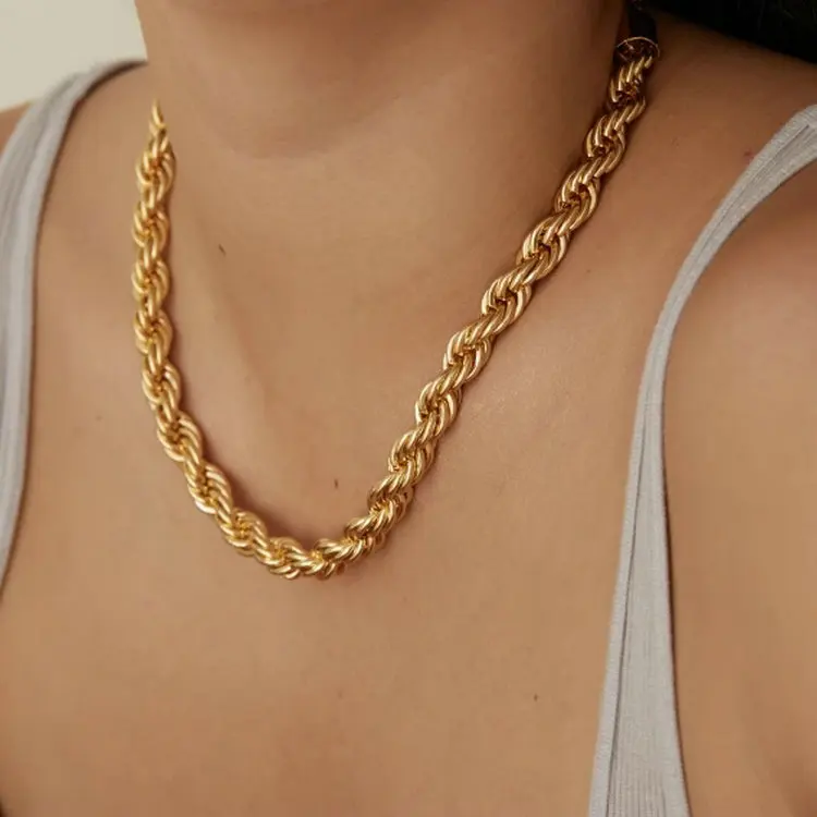 8mm Thick Romeo Twist Rope Chain Choker 18K Gold IP Plating Stainless Steel Stackable Chunky Necklaces