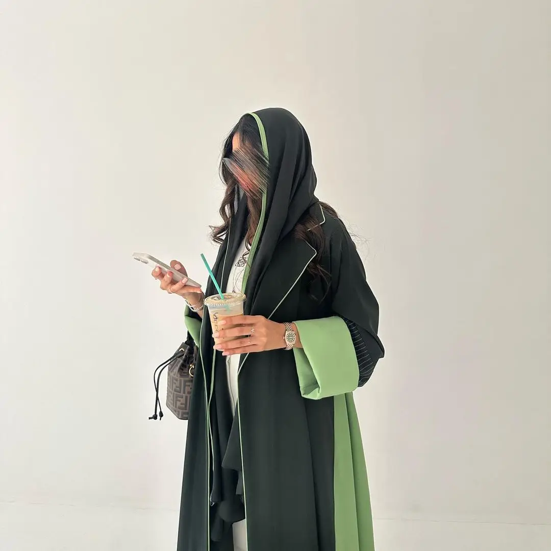Daily abaya 2024 Korean modern style dark green patchwork unique design Muslim Eid coat dubai Abaya women muslim dress