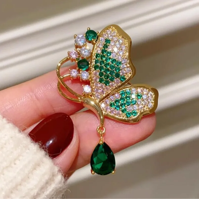 Full Diamond Large Pearl Gold Plated Accessories Crystal Butterfly Brooch Pin