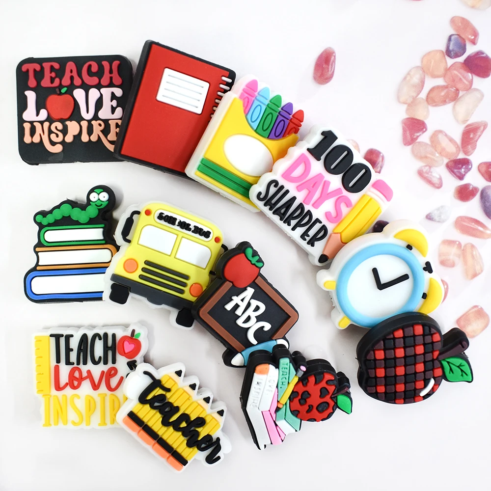 New Arrival Back To School Season Pens Beads Focal Beads Study Book Diy Pencil Apple Pvc Focal Beads For Diy Pen