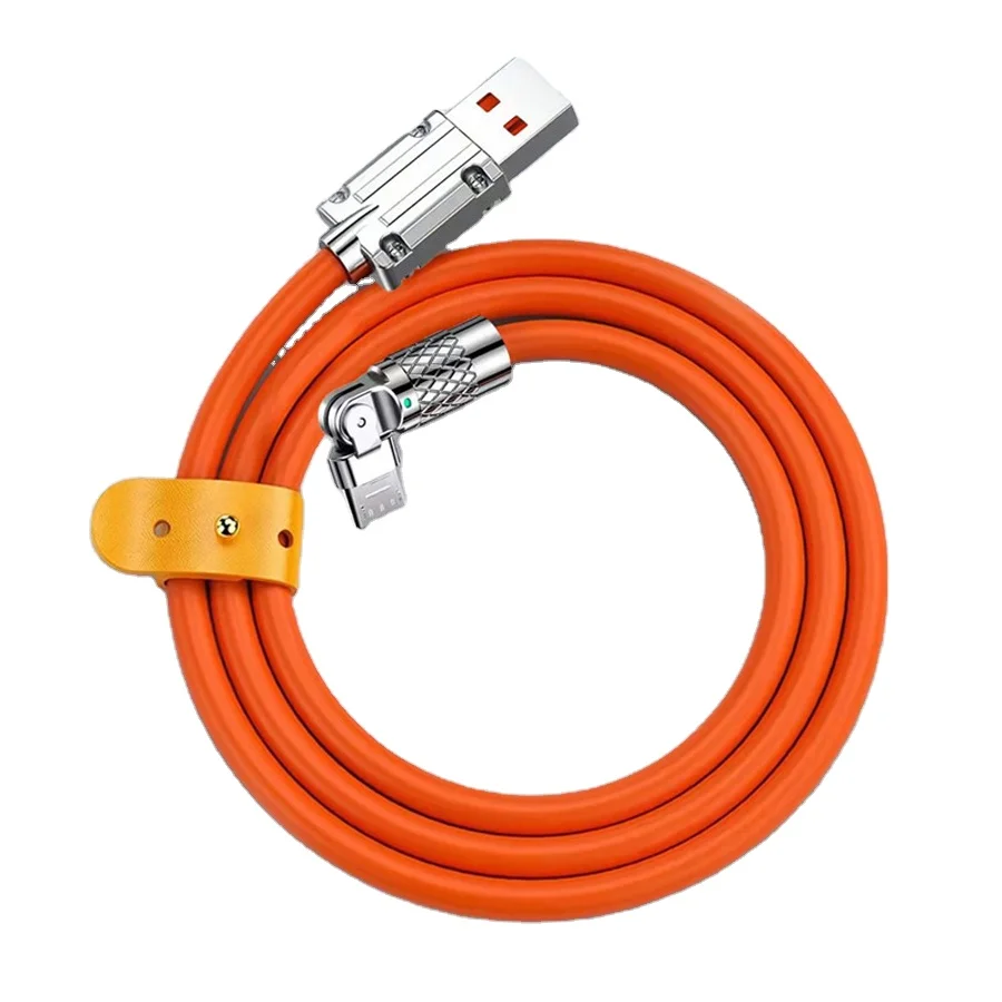 1m 6A 120W zinc alloy 180 degree rotating silicone thick QC fast Charge charging charger data usb cable  type c micro ip