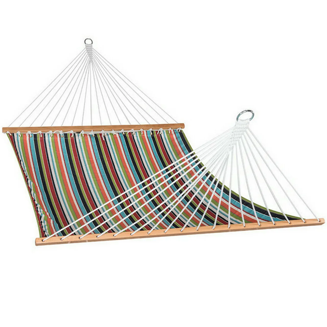 Danlong All Weather Two Person Fabric Outdoor Patio Hammocks with Spread Bar and Handcrafted Polyester Rope for Garden Yard