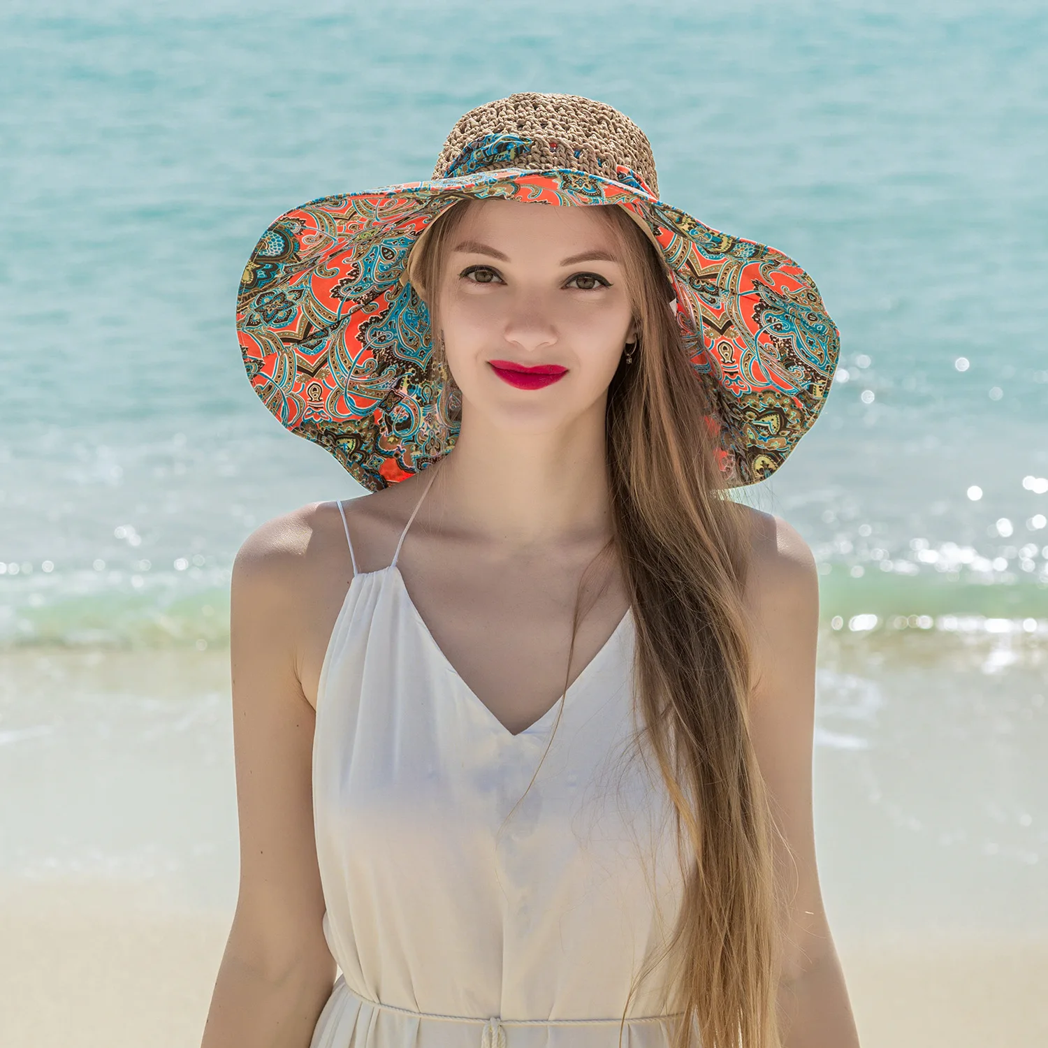New Summer Sun Beach Straw Hat with Bow Women Breathable Fisherman Hats Wide Brim Panama Hat