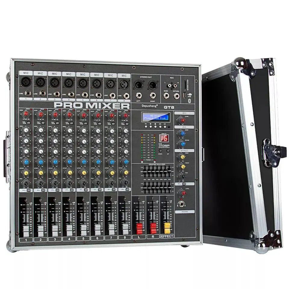 Depusheng GT8 Professional DJ Mixer With16 Types of Digital Effect 8-way Power Amplifier