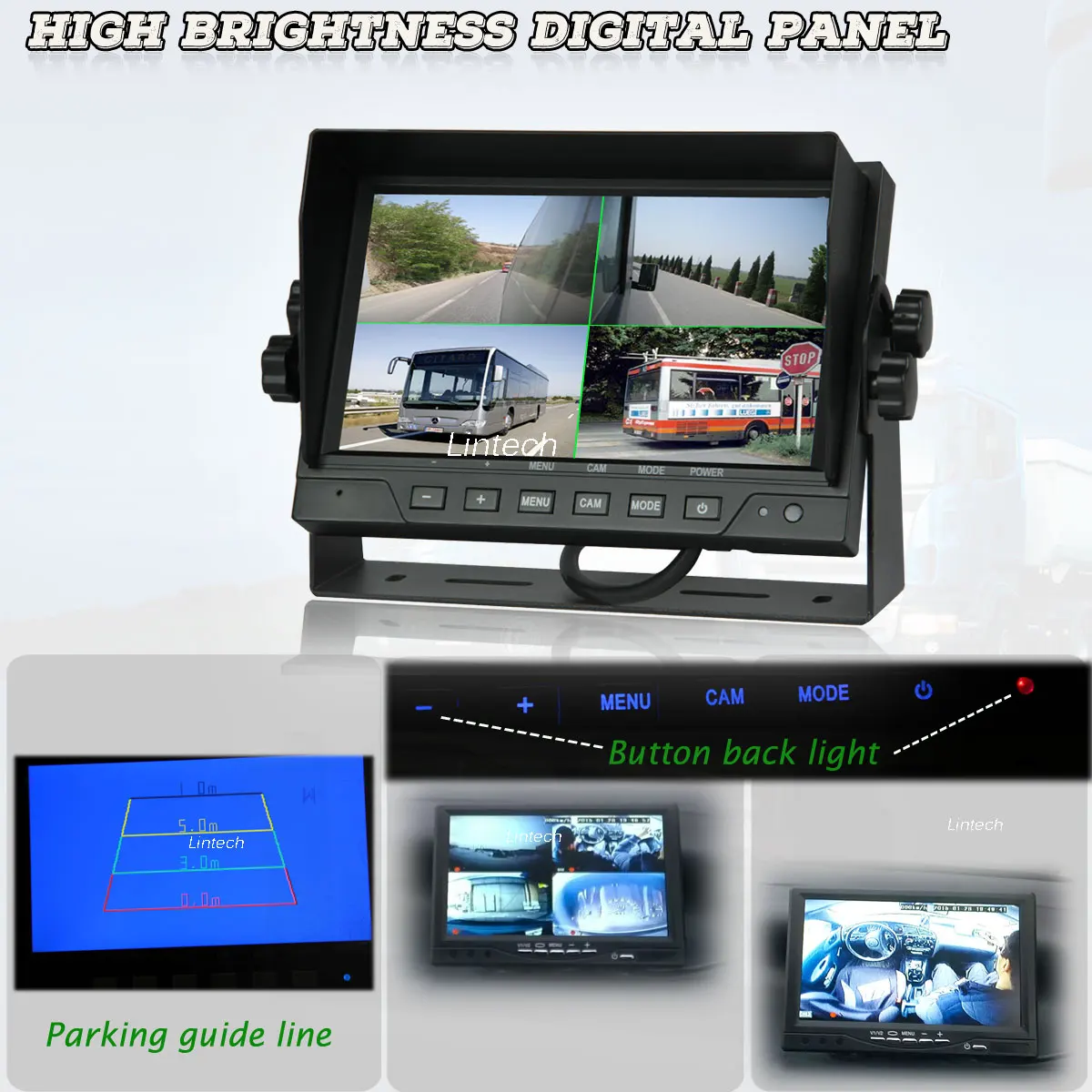 7 Inch Quad Lcd Monitor For Rear Camera 12V 24V