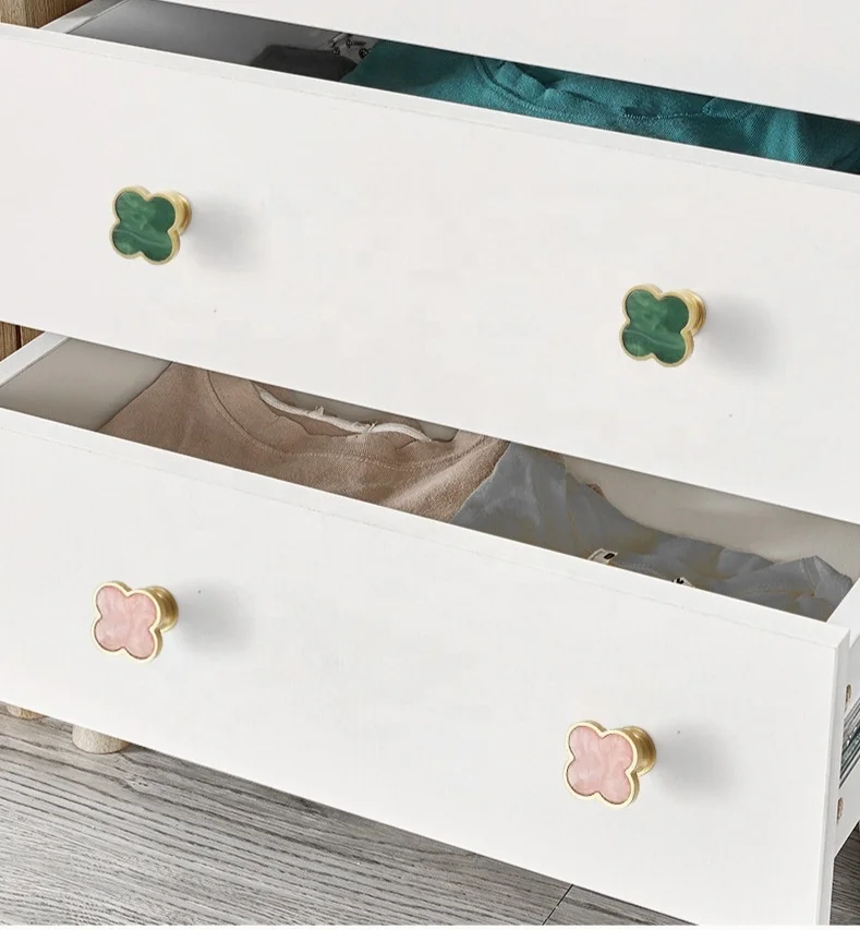 Furniture Cabinet Zinc Alloy Four Leaf Clover Dresser Drawer Knobs Handles