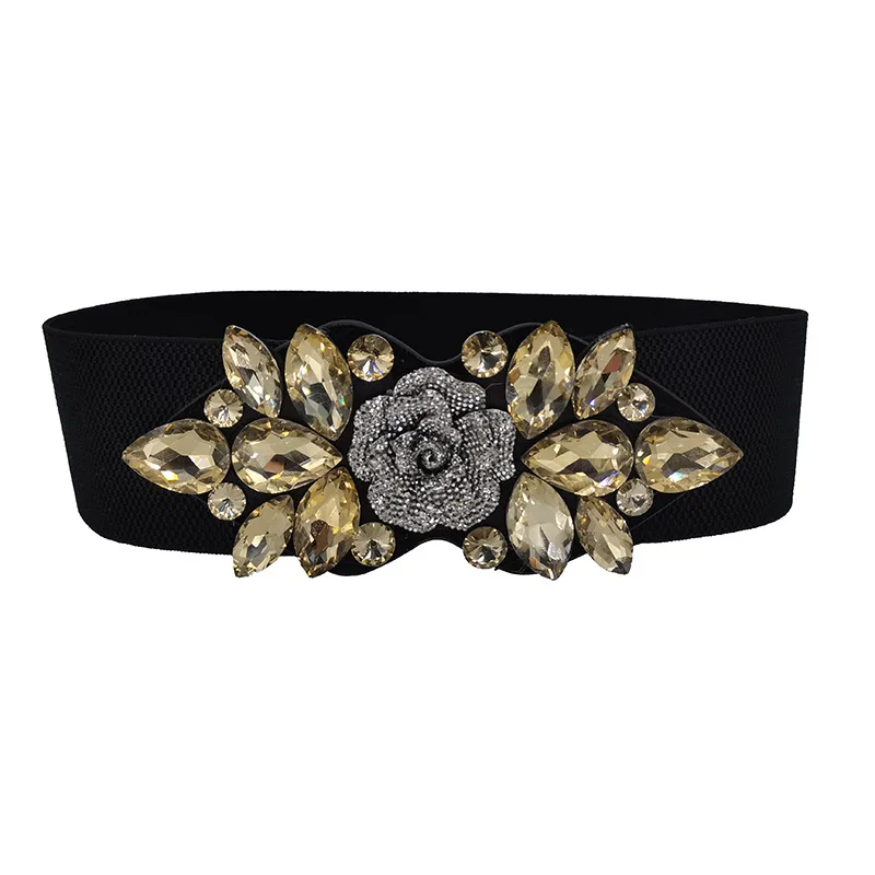 Flower Beaded Elastic Cummerbunds Female Dress Corsets Waistband Belts Decoration Wide Belt