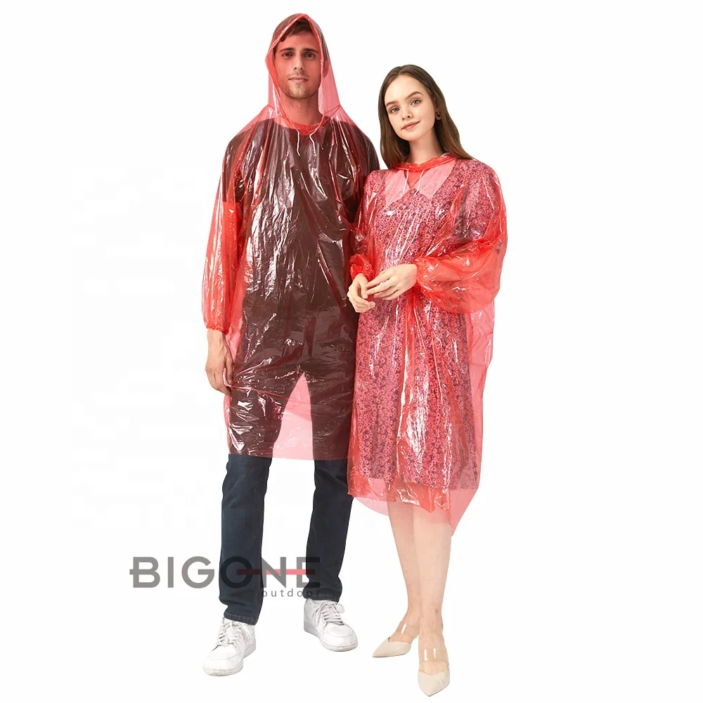 disposable raincoat adult poncho cover hood drawstring gown PE colors and clear transparent