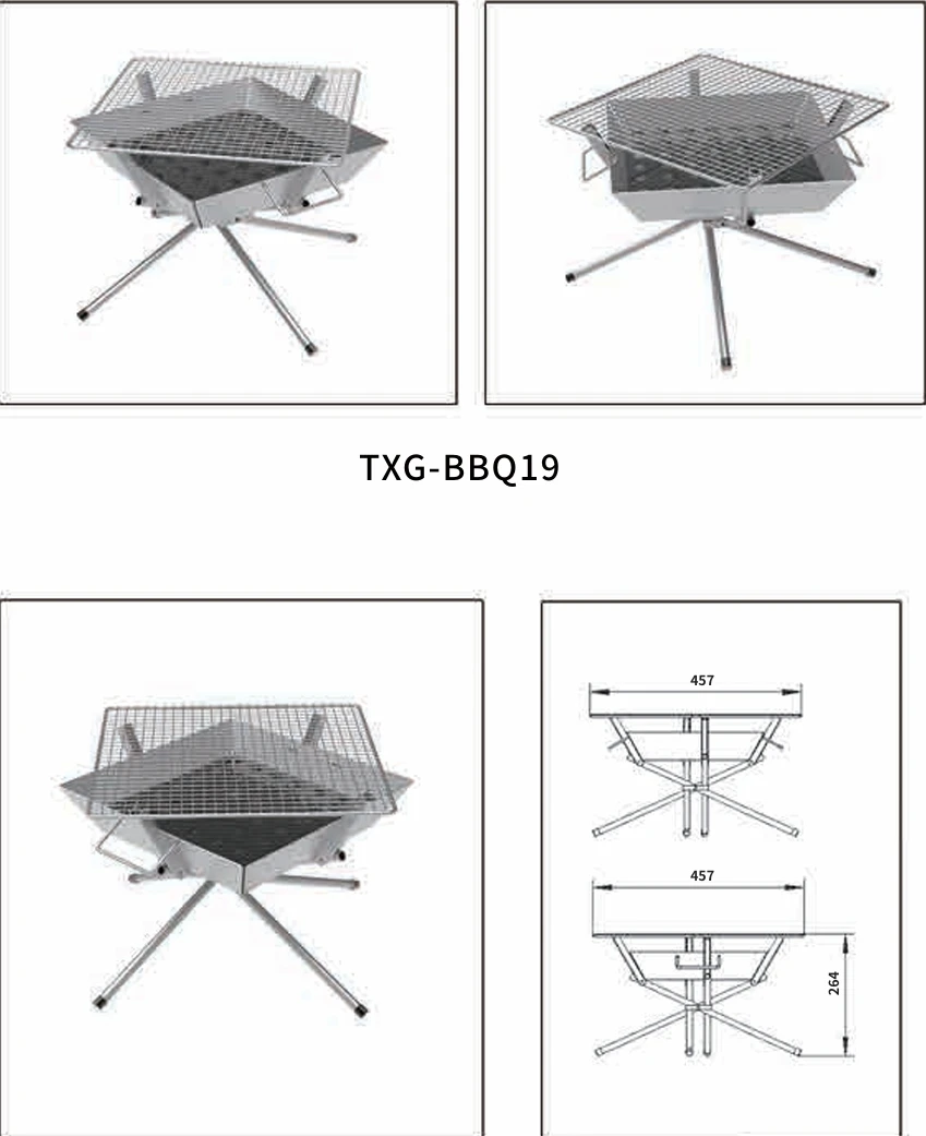 Outdoor Grill Stainless Steel Barbecue Camping Bbq Grill With Detachable Barbecue Mesh Frames