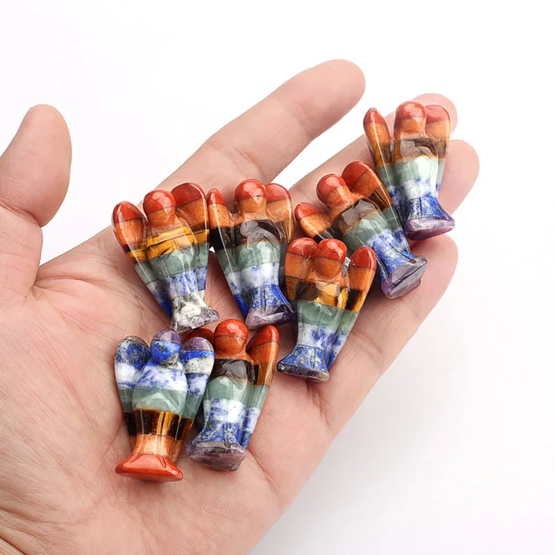 Pocket Stone Healing Craft Angel Statue Carved Natural Stone Crystal Guardian Angel Figurine Chakra Angel Ornaments