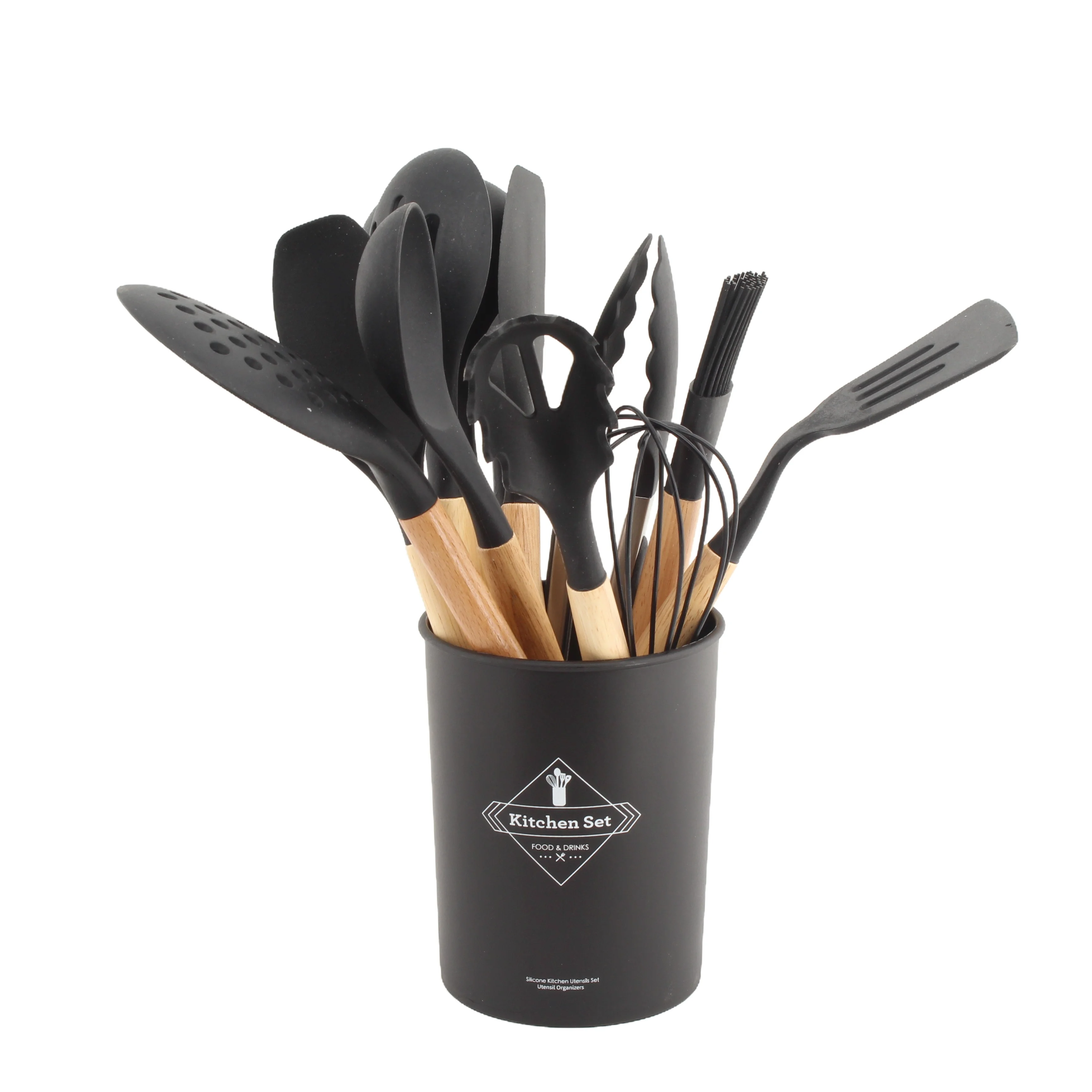 Kitchen Utensil Set 12 Piece Non-stick Cooking Silicone Kitchenware Kit Kitchen Utensils with Wooden Handle