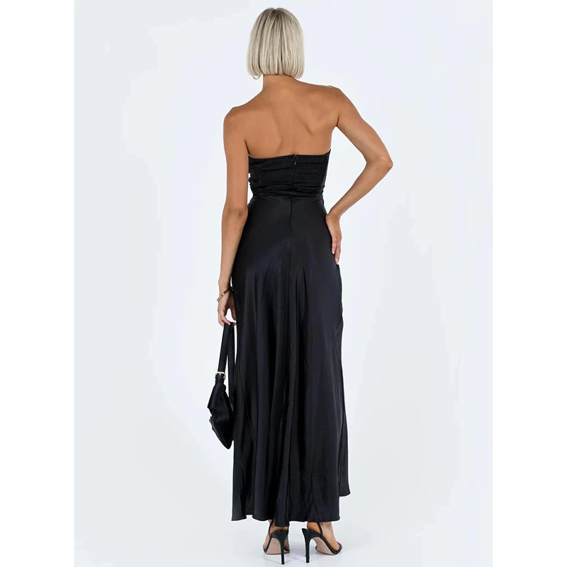 New arrivals Off the shoulder Strapless design sexy trend color Open Back wrapped chest casual Tiered skirt Maxi dress