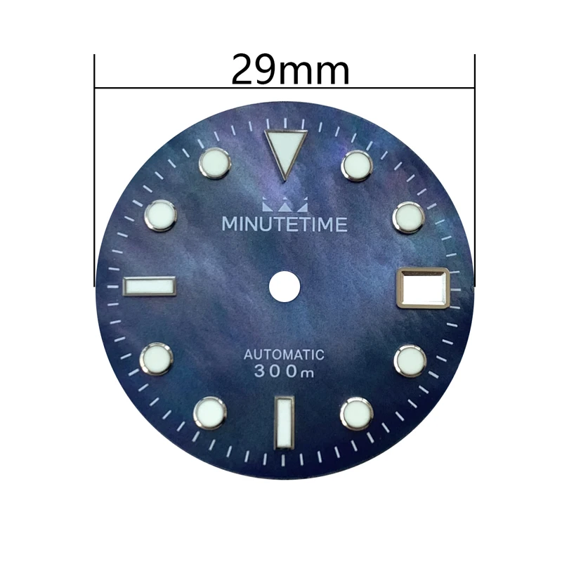 29mm Watch Dial Black White Blue Dial Green Luminous For NH35 NH36 4R35 4R36 Movement Fit Watch Crown at 3/3.8/4 Watchcase