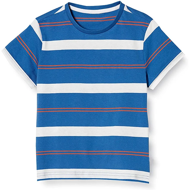 New Fashion Boy Children Summer Clothing Yarn Dyed Striped Boys High Quality Round Neck Short Sleeve T Shirt