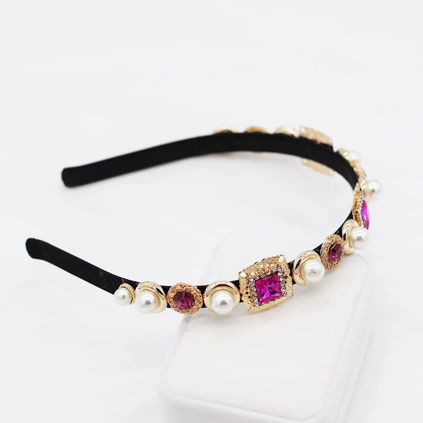 Женский обруч для волос в стиле барокко, простой многоцветный обруч для волос в стиле ретро, с квадратным жемчугом, металлический обруч для невесты, аксессуары для волос